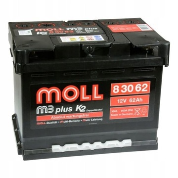 Akumulator Moll M3 Plus 62AH 600A P+