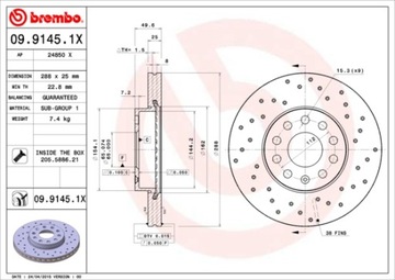 ГАЛЬМІВНІ ДИСКИ ПЕРЕДНІ BREMBO 09.9145.1 X 0991451X