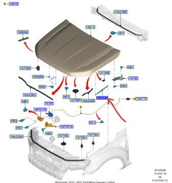 Газовий ліфт капот правий FORD Ranger Mk5 2015 -