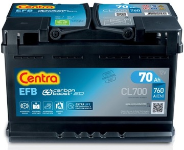 AKUMULATOR CENTRA CL700 EFB 70AH 760A 12V P+