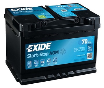 БАТАРЕЯ EXIDE START-STOP AGM 70AH 760A EK700