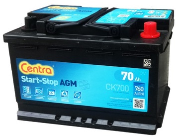 AKUMULATOR CENTRA CK700 AGM 70AH/760A 12V P+