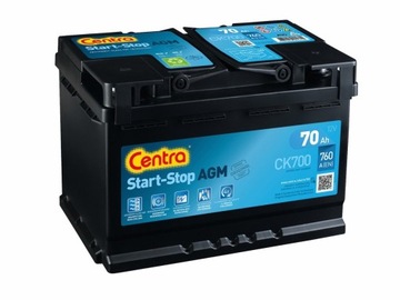 Akumulator Centra AGM 12V 70Ah 760A P+ CK700