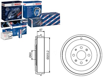 BOSCH BĘBNY HAMULCOWE FIAT GRANDE PUNTO 1.2 (199)