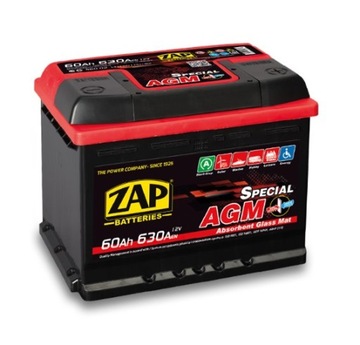 Akumulator ZAP Special AGM 12V 60Ah 630A P+ 56002