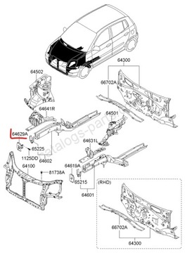 KIA PICANTO КРОНШТЕЙН ПРАВИЙ ПЕРЕДНІЙ 64625 07300