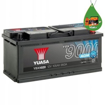 Акумулятор YUASA 9000 105AH 950A P+ YBX9020 AGM