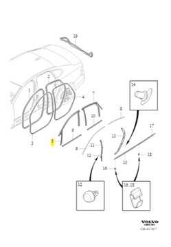 Ущільнювач вікна дверей правий передній Volvo S90 OE