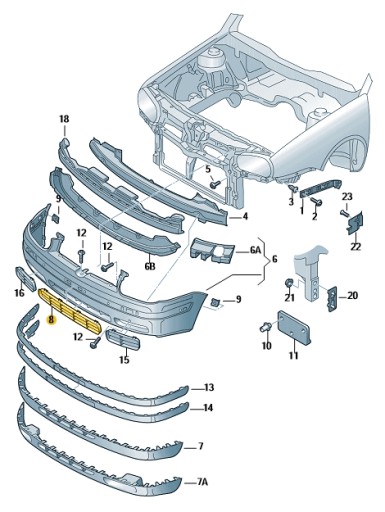 Решетка бампера решетка радиатора VW Golf IV R32 средняя - 1