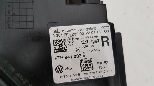 VW TOURAN 15-5TB повний світлодіодні лампи ЄС право весь - 3