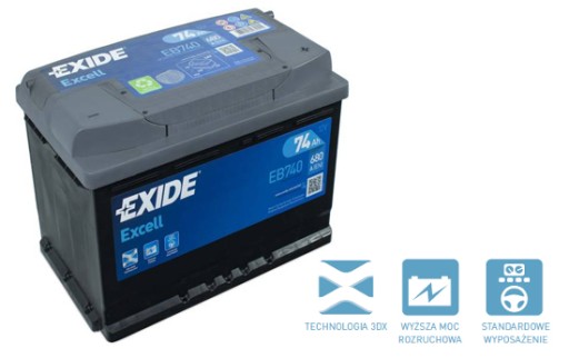 АКУМУЛЯТОР EXIDE EXCELL P + 74AH / 680A EB740 / ЦІНА - 3