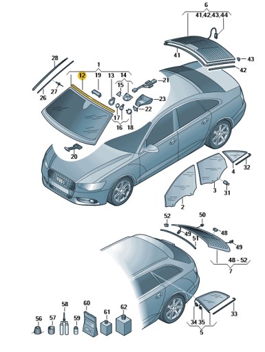 *USZCZELKA GÓRNA SZYBY PRZEDNIEJ AUDI A6 C7 - 2