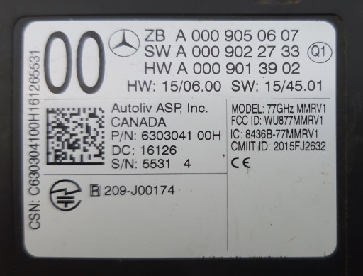 MERCEDES W213 RADAR DISTRONIC SENSOR A0009050607 - 8