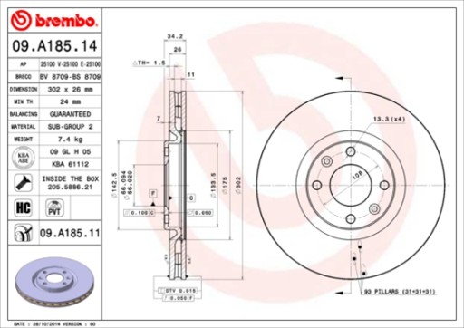 BREMBO TARCZE+KLOCKI PRZÓD CITROEN C4 I 302MM - 6