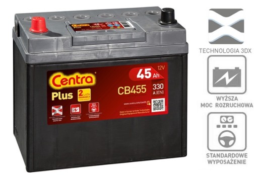 AKUMULATOR CENTRA PLUS 45AH 330A CB455 LEWY+ - 2