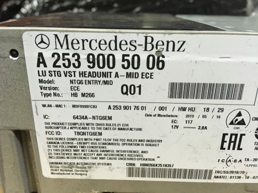 Mercedes GLC 253 CLA 118 NTG6 HEADUNIT 2539005006 - 2
