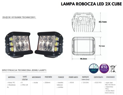 СВІТЛОДІОДНИЙ РОБОЧИЙ СВІТИЛЬНИК 2X CUBE CREE FILL LIGHT KIT - 3