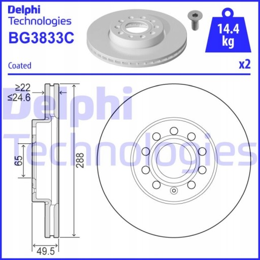 Delphi tarcze klocki przód- Audi A3 8V 12-, 288mm - 2