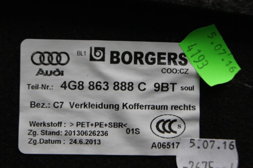 AUDI A7 4G8 оздоблення багажника комплект 4g8863887c - 7