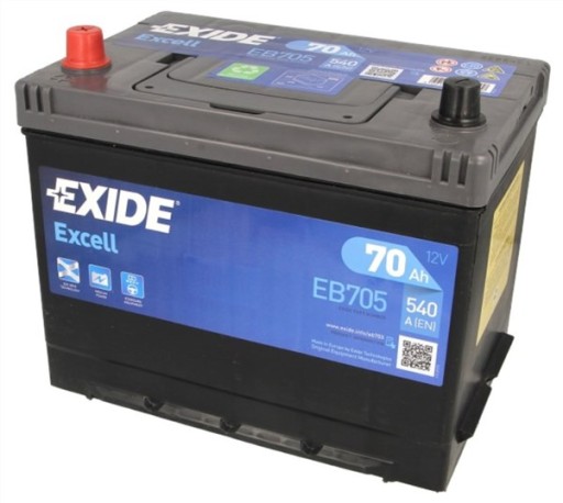 Батарея EXIDE EXCELL 70AH 540A EB705 70 Ah лодка - 1