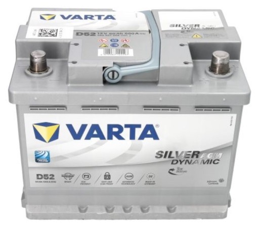 Аккумулятор VARTA D52 60AH / 680A 12V + P AGM - 1