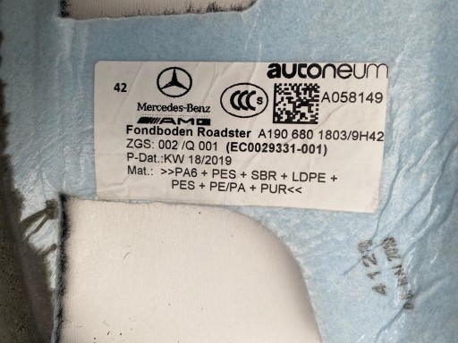 MERCEDES W190 AMG GT S ковровое покрытие задний задний - 4