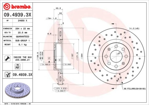 Гальмівний диск BREMBO 09.4939.3 X - 11