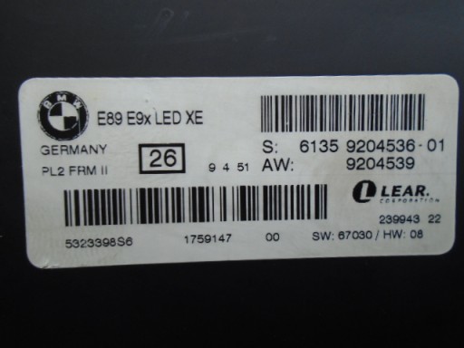 moduł sterownik świateł BMW E90 E91 E89 9204536 - 1