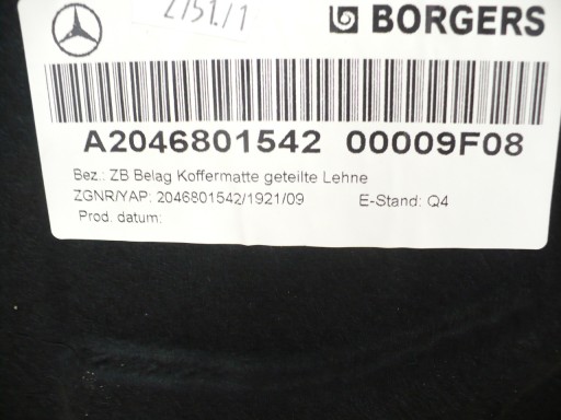 Килимове покриття багажника MERCEDES W204 седан a2046801542 - 3