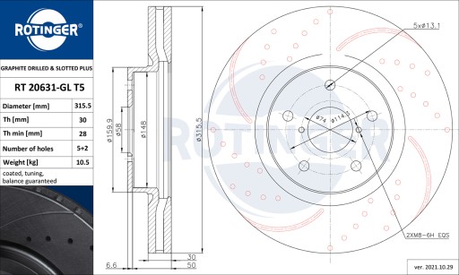 TARCZE ROTINGER SUBARU TRIBECA PRZÓD 316mm - 2