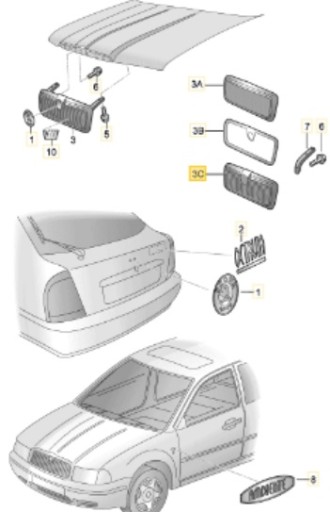 Решетка радиатора гриль капота Skoda Octavia и 1U FL - 2