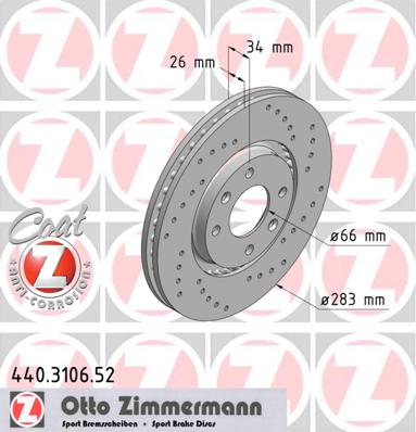 Диски колодки ZIMMERMANN SPORT CITROEN C4 і 283 мм - 2