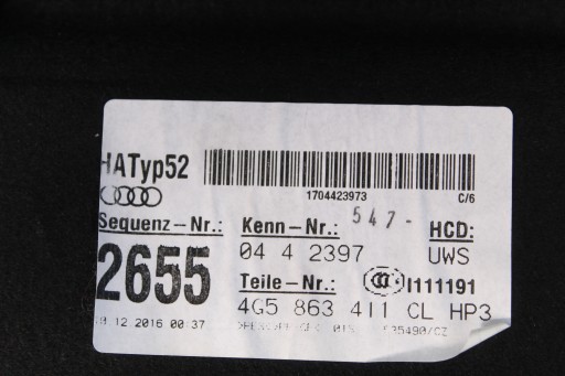 Audi A6 C7 ліфт Полиця багажника 4G5863411CL 17R - 8