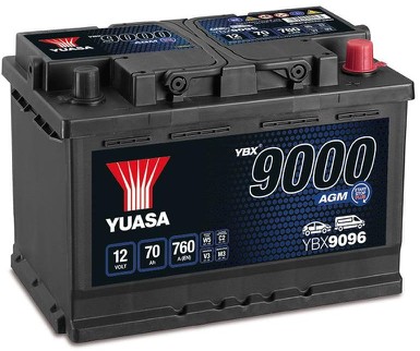 Акумулятор Yuasa AGM YBX9096 70AH 760A START-STOP P + AMPER - 1