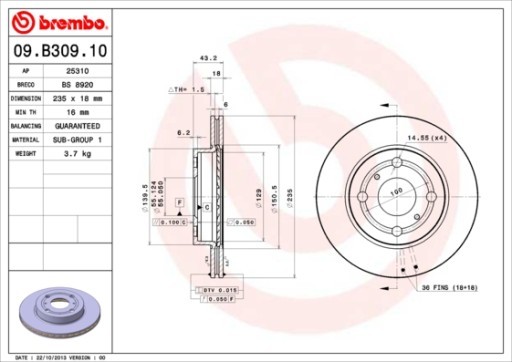 BREMBO диски колодки спереду TOYOTA Yaris P1 235mm - 2