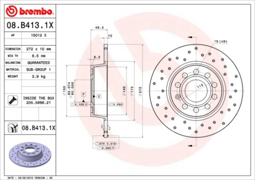 BREMBO XTRA TARCZE KLOCKI TYŁ VW TOURAN II 272MM - 2