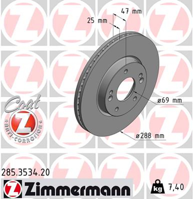 ZIMMERMANN TARCZE+KLOCKI P HYUNDAI I30 III 288MM - 3