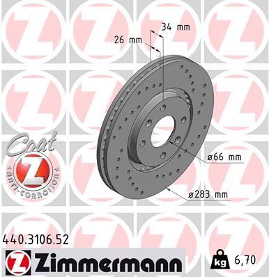 2x передній гальмівний диск 440.3106.52 ZIMMERMANN - 2