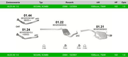 Вихлопна труба AUDI A4 01.44 - 2