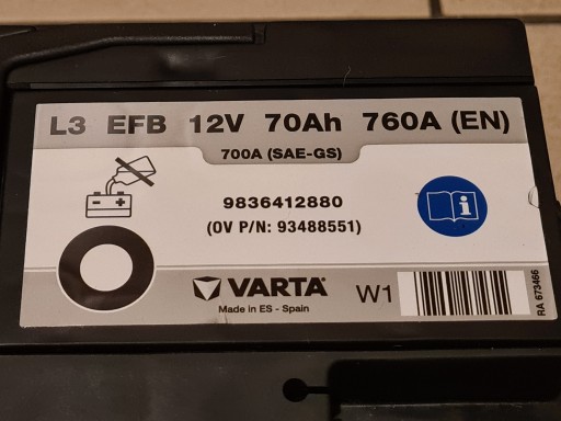 Акумулятор Varta-OPEL-EFB 70AH 760a голка! - 2