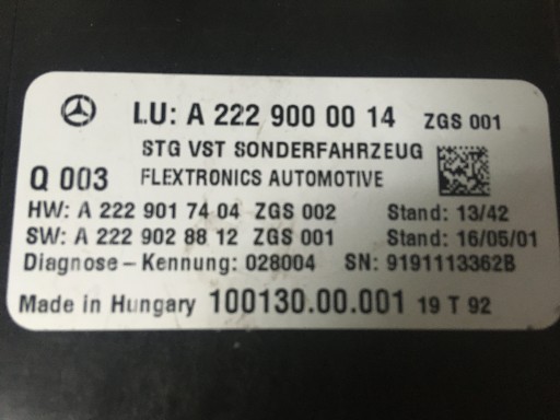 Mercedes S 222 moduł sterownik STG VST 2229000014 - 2