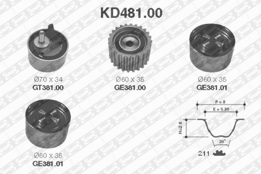 Комплект ременя ГРМ SNR KD481.00 - 2