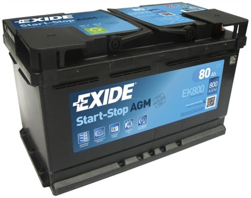 АКУМУЛЯТОР EXIDE AGM EK800 80AH / 800A 12V + P AGM - 1