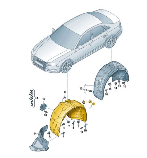 NADKOLE OSŁONA BŁOTNIKA PRZÓD PRAWE AUDI A4 B9 - 1