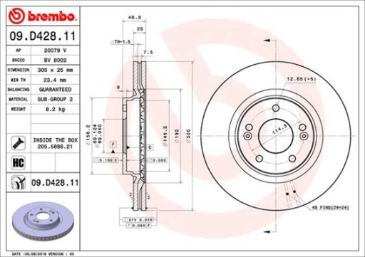 BREMBO TARCZE+KLOCKI PRZÓD KIA CEED CD 305MM - 2