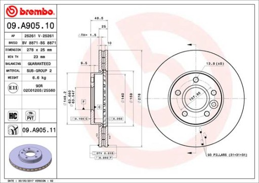 BREMBO TARCZE KLOCKI P T FORD FOCUS MK3 278MM - 2