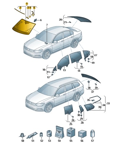 Лобове скло (багатошарове) VW PASSAT B8 оригінальне - 1