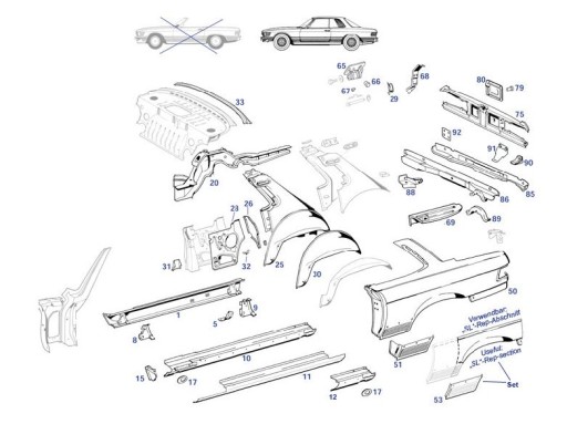 Закриття переднього порога Mercedes 107 New SL і SLC - 7