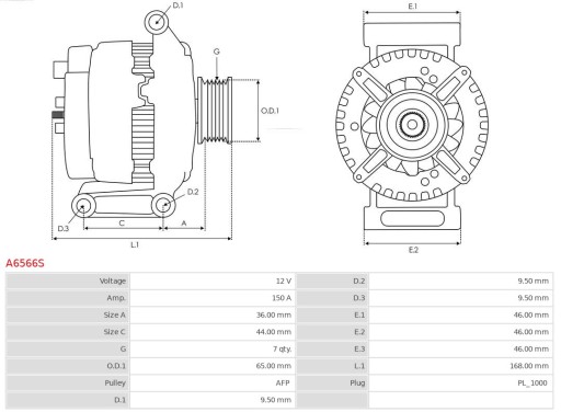 AS-PL ALTERNATOR ALTERNATOR A6566S - 6