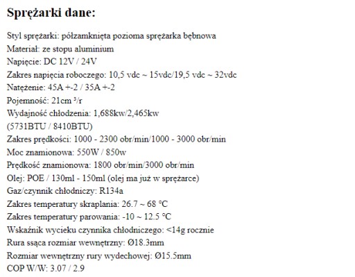 KOMPRESOR SPRĘŻARKA KLIMATYZACJI ELEKTRYCZNY 12V - 7